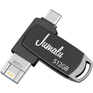 3 in 1 USB Stick 512GB - USB-A, USB-C & Lightning - USB 3.0 - Flash Drive - Universeel - voor Smartphones, Tablets, Laptops etc - Space Grey
