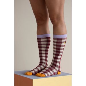 Sticky Lemon - Knee high socks | gingham | chocolate sundae + mauve lilac