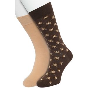 Bonnie Doon Heren Sokken set Bruin maat 40/46- 2 paar - Effen - Diamant Ruit - Print - Gladde Naden - Brede Boord - Uitstekend Draagcomfort - 2-pack - Multipack - Effen - Little Diamonds - Donkerbruin - Lichtbruin - Sand - Bracken - OL2225052.497