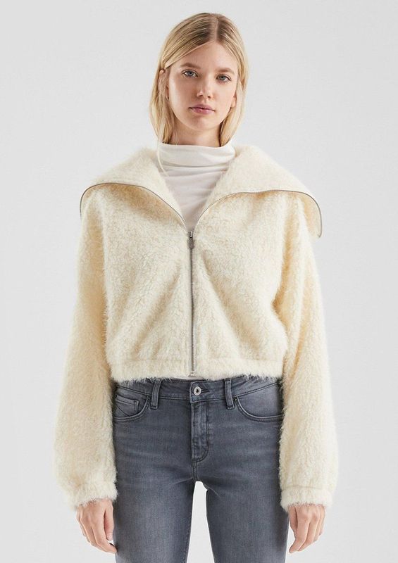 QS teddy gebreid vest ecru