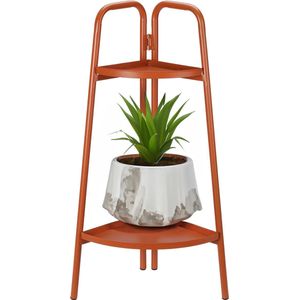 Pro Garden Plantenrek/plantentafel 2 laags - terracotta - metaal - 26 x 26 x 70 cm - inklapbaar - verhoger bloempotten