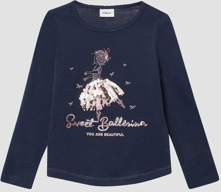 T-shirt - Longsleeve - Ronde Hals - Speelse Print - Glanzende Pailletten - Regular Fit