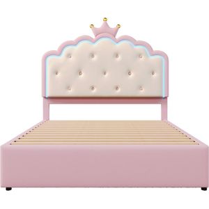 Gotagee Gestoffeerd bed Kinderbed Bed op de grond Opbergbed Multifunctioneel bed met twee lades en een uitklapbed en LED-verlichting Bed zonder matras Bed met opbergruimte 140x200cm