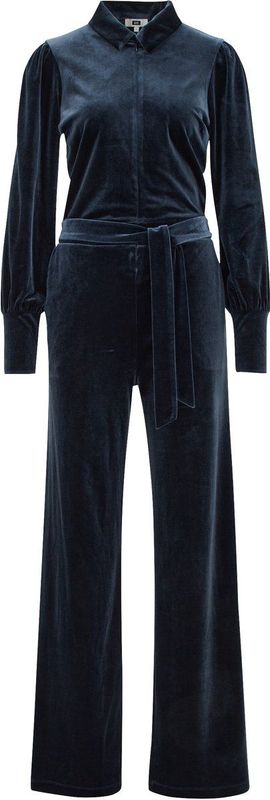 WE Fashion - Velvet Jumpsuit - Blauw - Met Ceintuur