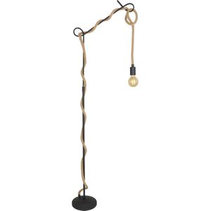 Lucande - vloerlamp - 1licht - ijzer, touw - H: 180 cm - E27 - zwart, lichtbruin