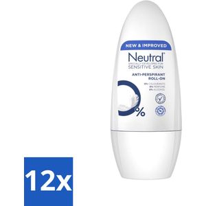 12 x Neutral - Deodorant Roller - Gevoelige Huid - Anti-perspirant - 0% Parfum, Kleurstof & Alcohol - 50 ml - Deodorant - Anti-transpirant - Gevoelige Huid - Biologisch Afbreekbaar - Deodorant Roller