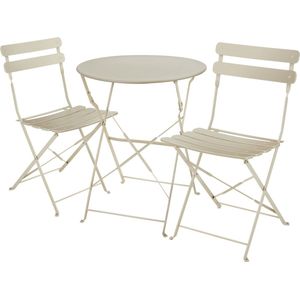 tectake® Inklapbare bistroset voor 2 personen - Stalen frame - Tafel en tuinstoelen - Voor balkon en terras - Buitenset - Tuinset - Klaptafel en klapstoelen - Elegant design - Crème