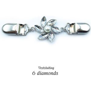broches - Vestsluiting - 6 diamonds -  - vestclip dames -vestsluiting dames - vestclip - vestsluiting vestclip - sjaalspeld - vestspeld - vestklem