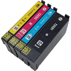 KATRIZ® huismerk ink Epson 1x T3591XL Zwart + 1x T3592XL Cyaan + 1x T3593XL Magenta + 1x T3594XL Geel | 4 stuks