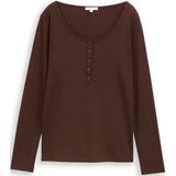 TOM TAILOR - Shirt - Donkerbruin - Lange Mouw - Slanke Pasvorm