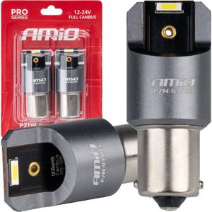 AMiO BA15s P21W LED 12V-24V 2x1860 SMD Wit Canbus [Achterlicht - Richtingaanwijzer - Achteruitrijlicht] (2 stuks)