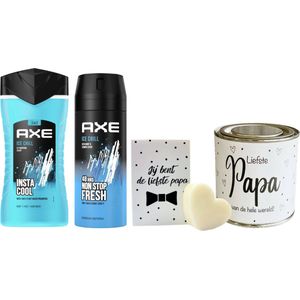 Axe Cadeauset Ice Chill Papa - Axe Deo Spray 150 ml Ice Chill - Axe Showergel 250 ml Ice Chill - Soap & Gifts Hartzeep Papa Liefste