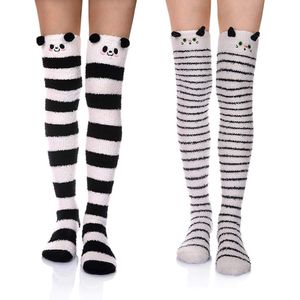 Overknee zachte sokken voor dames, schattige cartoon sokken, warme gestreepte beenwarmers