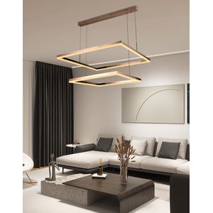 Chandelix - Moderne Hanglamp - 2 Square - Dimbaar - 3 lichts - Afstandsbediening - Goud Chroom - Woonkamer | Industrieel | Slaapkamer | Keuken I Eettafel | Smartlamp