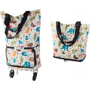 Opvouwbare Boodschappentrolley 3-in-1, BoodschappenTas met Wielen Trolley Vrolijke  Cartoon Print