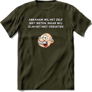 Abraham wil het zelf niet weten T-Shirt | Grappig Abraham 50 Jaar Verjaardag Kleding Cadeau | Dames – Heren - Leger Groen - L