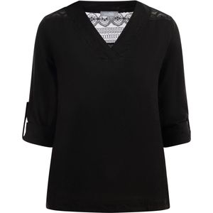 usha - Blusenshirt - V-Ausschnitt - Leinen-Viskose - Met Transparante Spitze