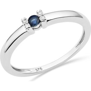 Miore - Ring Dames met Natuurlijke Blauwe Saffier en Diamanten - 9 Karaat - Kleur Witgoud