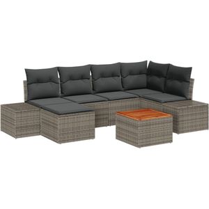 vidaXL - 7-delige - Tuin - Sofa - Set - met - Kussens - Grijs - Poly - Rattan - Acacia