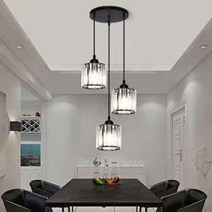 LuxiLamps - 3 Ronde Kristallen Hanglamp - Zwart Kroonluchter - E27 - Voor Keuken Of Eetkamer - Moderne Hanglamp