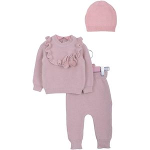Minora Baby Winter Kledingset- Broek, Trui en Muts voor Jongens en Meisjes- Lange Mouwen Tops en Broek- Kraamcadeau - Babyshower-Newborn driedelige gestreepte-6/9 Maanden-Pink- Sinterklaas
