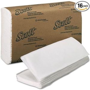 SCOTT multifunctionele papieren handdoeken, 24 x 24 cm, wit, 250 stuks per verpakking, 6 stuks per doos, verkocht als 1 doos