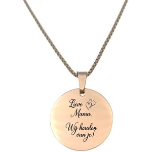 Ketting RVS - Rond - Rosegoud - Lieve Mama We Houden Van Je