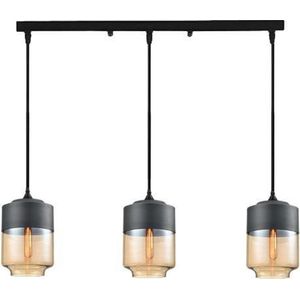 Meeuse-Led - Hanglamp - Set - 3 stuks - Hoogte 31 cm - Breedte 18 cm - Hanglampen Eetkamer - Woonkamer - Hanglamp Zwart - Hanglamp Glas - Hanglamp Modern - Draadlampen - E27 - Cilinder