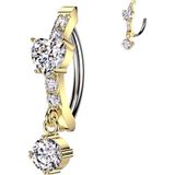 Piercing - Ovaal Steentjes - Goud - 316L Chirurgisch Staal - Clicker Systeem