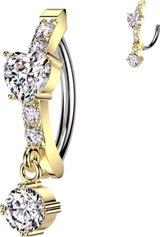 Piercing - Ovaal Steentjes - Goud - 316L Chirurgisch Staal - Clicker Systeem