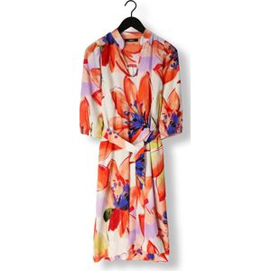 Jansen Amsterdam Wbf514 Woven Print Dress Kneelength V-neck 3/4 Puffed Sleeve Jurken Dames - Kleedje - Rok - Jurk - Oranje - Maat XS