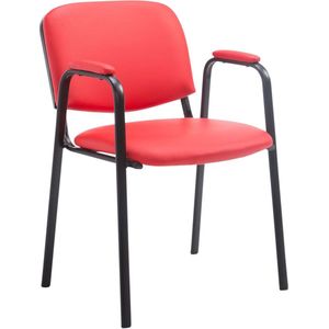 Bezoekersstoel - Eetkamerstoel - Gerolt - Kunstleer Rood - zwart frame - comfortabel - modern design - set van 1 - Zithoogte 47 cm - Deluxe