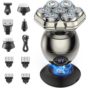 iWarmbase Scheerapparaat voor heren, 7D elektrisch scheerapparaat voor heren, 6-in-1, tondeuse, kaal scheerapparaat, magnetisch, afneembaar, nat/droog, waterdicht IPX7, voor kale mannen, met