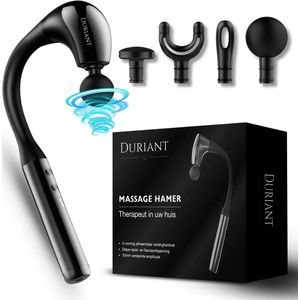 Duriant®- Massage gun professioneel-Unieke 2-in-1 Functionaliteit-Massage gun- Professioneel- Massage pistool- 4 opzetstukken- Ergonomisch Gebogen Design – Spierherstel & Ontspanning-Volledige lichaamsmassage –Overal inzetbaar- Zwart