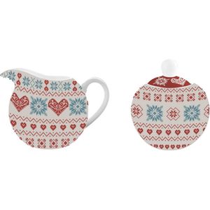 Isabelle Rose melkkan met suikerpot met geborduurde vintage print