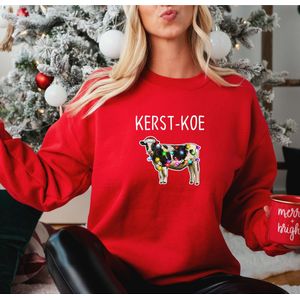 Dames Sweater Rood- KERST-KOE- warme trui-Maat L- Foute Kersttrui.