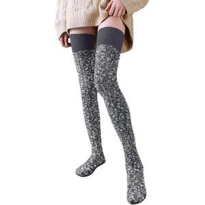 Kniekousen voor dames, overknee, gebreide winterkousen, overknee, gebreide kousen, dijen, hoog, klassieke vrouwen, lange sokken, retro - grijs