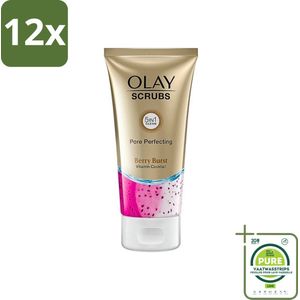 Olay - Pore Berry Burst - Zachte Scrub - Met Aardbei-Extract & Vitaminen B3, B5, E - 150ml - Voordeelverpakking - 12 stuks - Olay Pore Perfecting Scrub - Gezichts Scrub