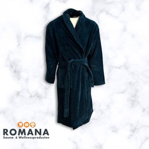 Romana Products - Badjas - Velvet Donkerblauw - Maat L - Hoogwaardige kwaliteit - Zeer luxe - Ochtendjas - Luxe Badstof van Katoen en Polyester - Heerlijk warm - Super zacht fleece - Binnenzijde katoen - voor sauna en thuisgebruik