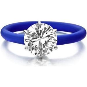 Colori 4 RNG00008 Siliconen Ring met Steen - Zirkonia 10 mm - One-Size - Blauw