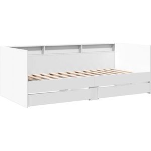 vidaXL - Slaapbank - met - lades - 100x200 - cm - bewerkt - hout - wit