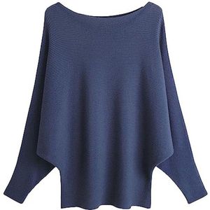 Oversized Boothals Truien voor Dames met Vleermuismouwen - Marineblauw, One Size