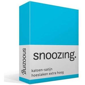 Snoozing - Katoen-satijn - Hoeslaken - Lits-jumeaux - Extra Hoog - 180x220 cm - Turquoise