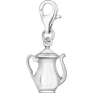 Quiges – 925 - Zilver – Charm - Bedel - Hanger - 3D Theepot - met – sterling - zilver - karabijnslot - geschikt - voor -Bedelarmband HC163