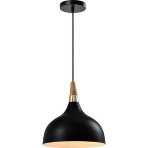 QUVIO Hanglamp retro - Lampen - Plafondlamp - Verlichting - Keukenverlichting - Lamp - Simplistisch hoog design - E27 Fitting - Voor binnen - Met 1 lichtpunt - Aluminium - Hout - D 30 cm - Zwart en lichtbruin