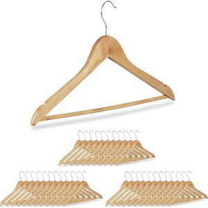 Relaxdays 36 x kledinghangers - kledinghangerset - hout - garderobehangers – bruin