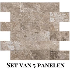 Wallways Wandpanelen - Plaktegels - Set van 5 Tegels - Tegelsticker - Zelfklevende Tegels - 4MM dik - Aluminium toplaag- Waterdicht - Krasbestendig - Hittebestendig - 3M Kleeflaag - Bricked Taupe
