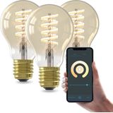 Calex - Slimme LED Lamp - Goud - A60 - Dimbaar - Set van 3 stuks - E27 - Wifi Verlichting
