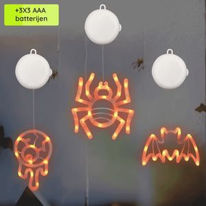 Halloween Verlichting Raam Set - 20 cm - Spin, Vleermuis, Oogbal - Met Zuignap - 3 stuks