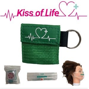 Reanimatiemasker | Kiss of Life | Reanimeren | Beademingshulpmiddel | Sleutelhanger met ring | Groen